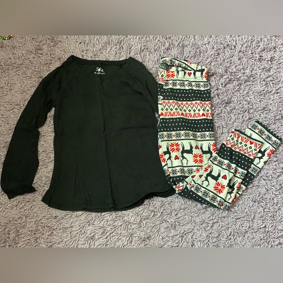 Festive Winter Deer Patterned Fleece Lined Leggings girls 8-10 - Picture 10 of 12